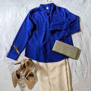 Royal blue button up blouse